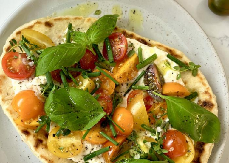 Yoghurt flatbreads with whipped feta and heirloom tomatoes