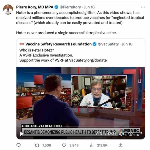 pierre kory tweet peter hotez